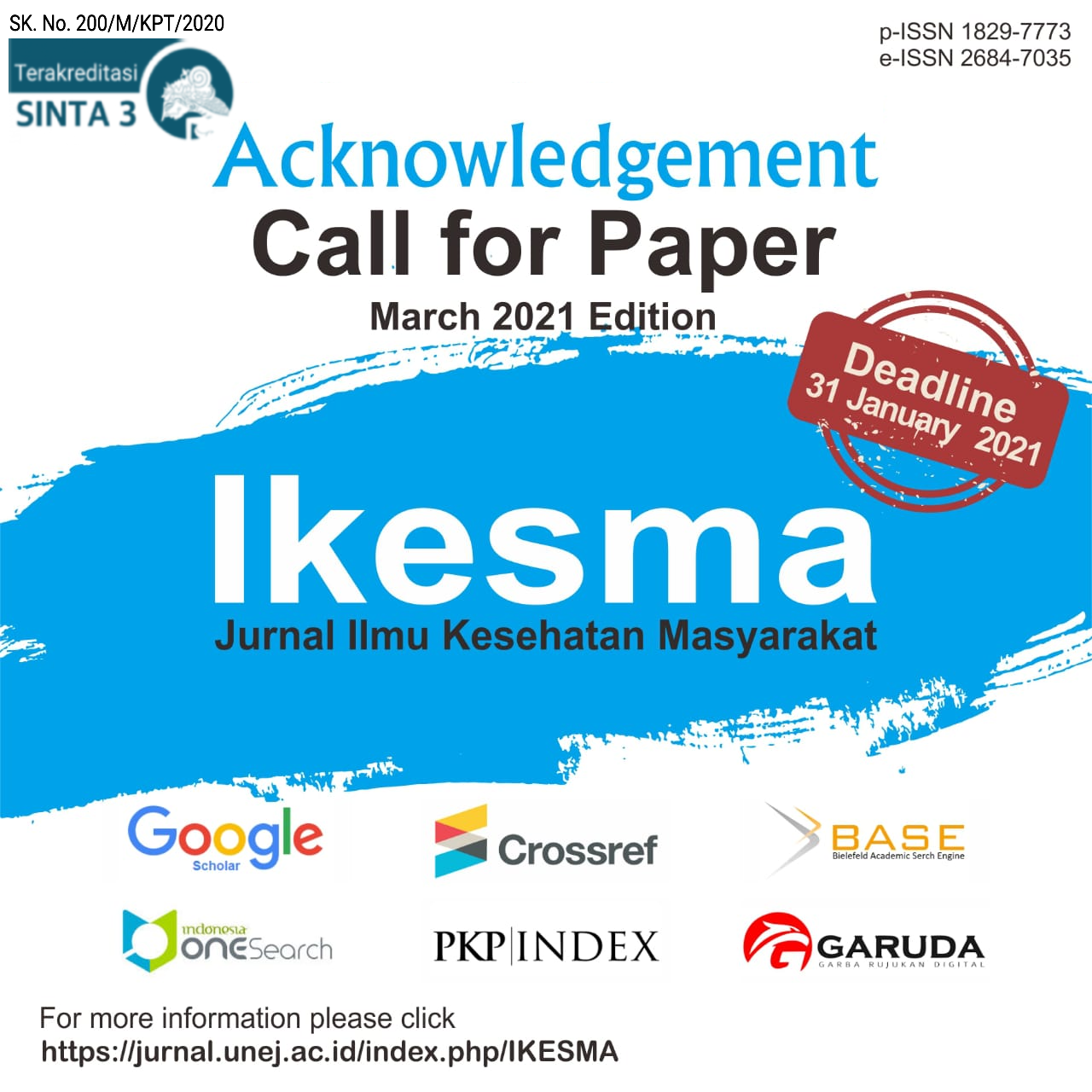 Call for Paper Jurnal Ikesma March 2021 Terakreditasi Sinta 3