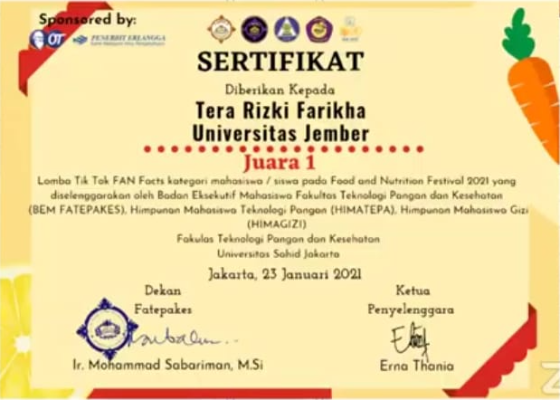 Juara 1 Nasional Tik Tok FAN Facts 2021