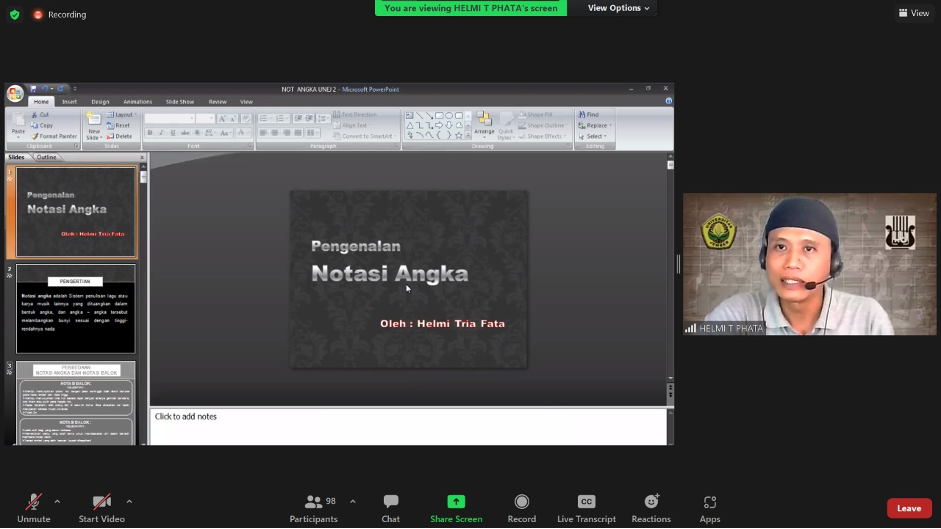 Penyampaian materi notasi angka